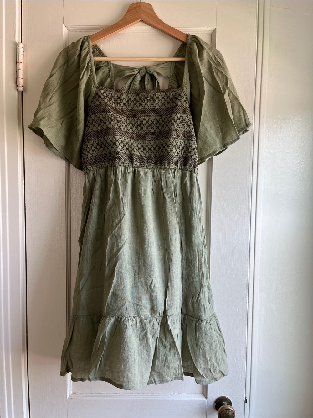 Sage Green Boho Smocked Mini Dress